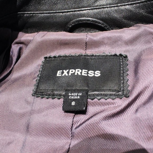 EXPRESS Women’s Black Leather Zip Jacket Size 6 | Motorcycle | Biker | Coat - Picture 6 of 8
